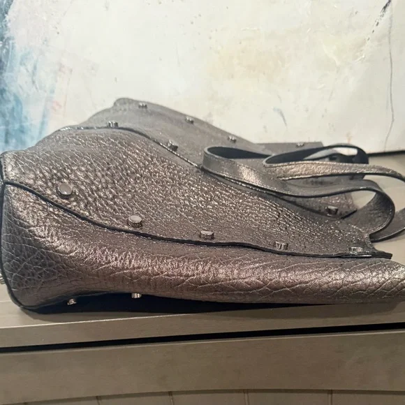 Jimmy Choo Metallic Bronze Pebble Leather Shopper Tote Bag Gently Used - Picture 7 of 13